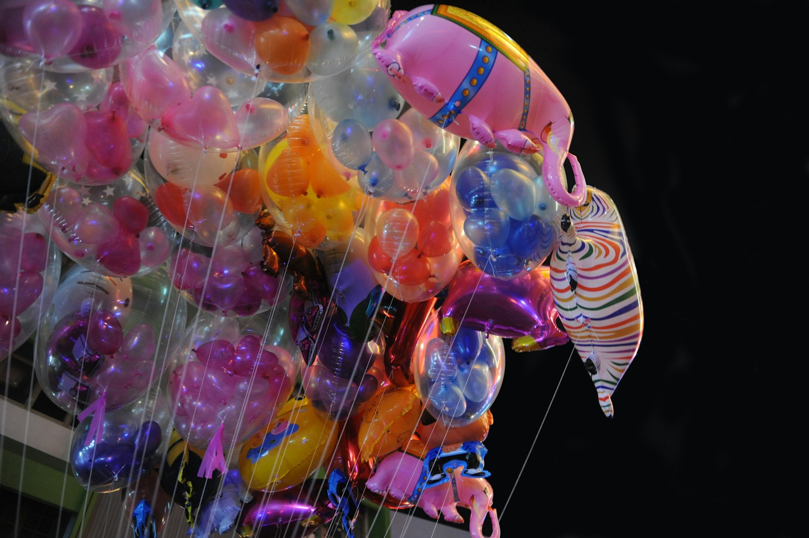 Colored balloons strung along Khao San Road