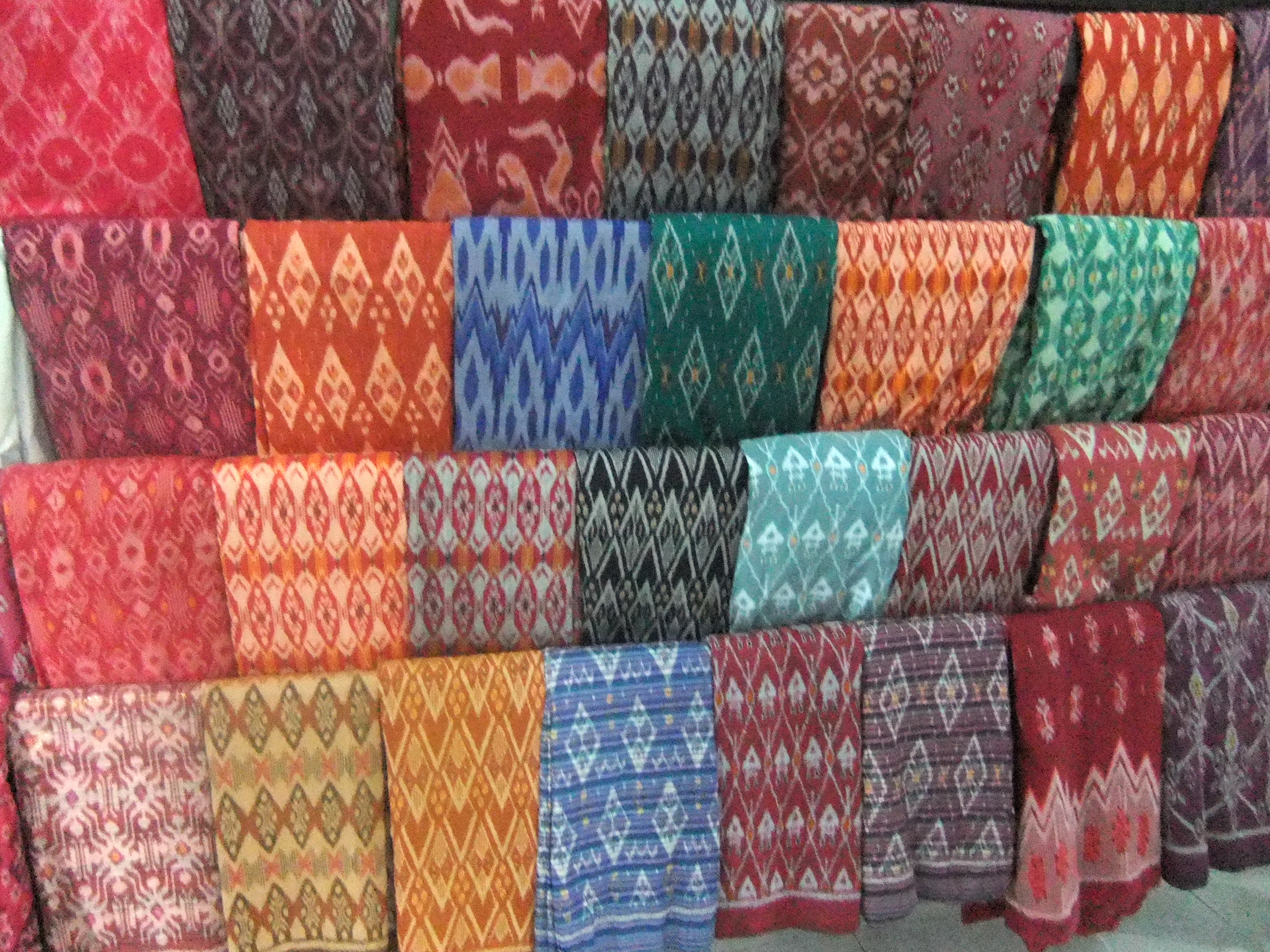 Hand-woven Sasak ikat cloth from Lombok showing traditional motifs and natural dyes