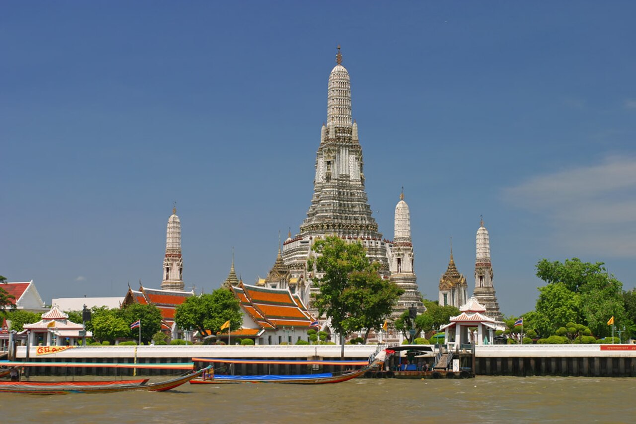 Wat Arun's spires above the Chao Phraya River, Bangkok