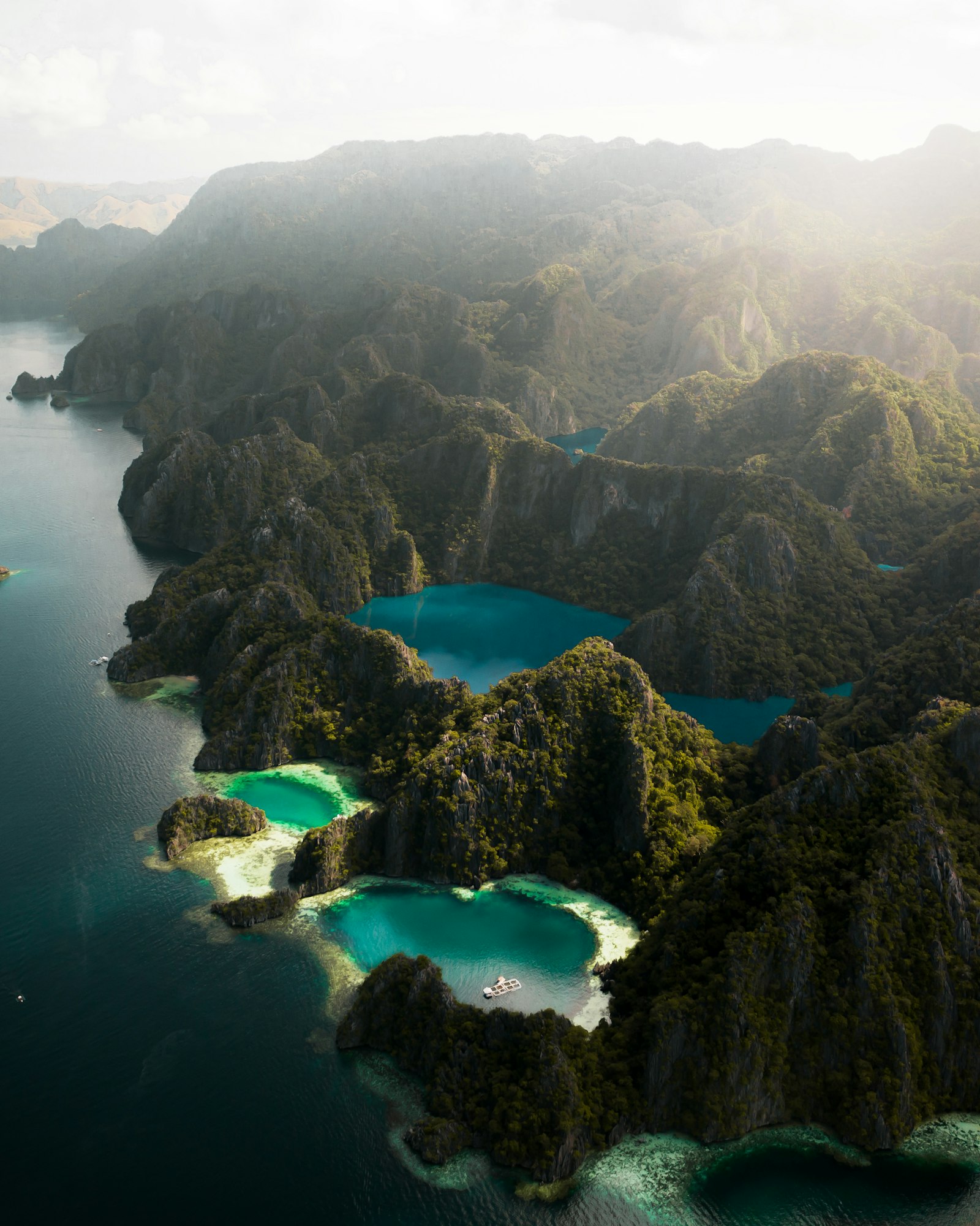 Aerial view of a limestone-rimmed lake in Coron