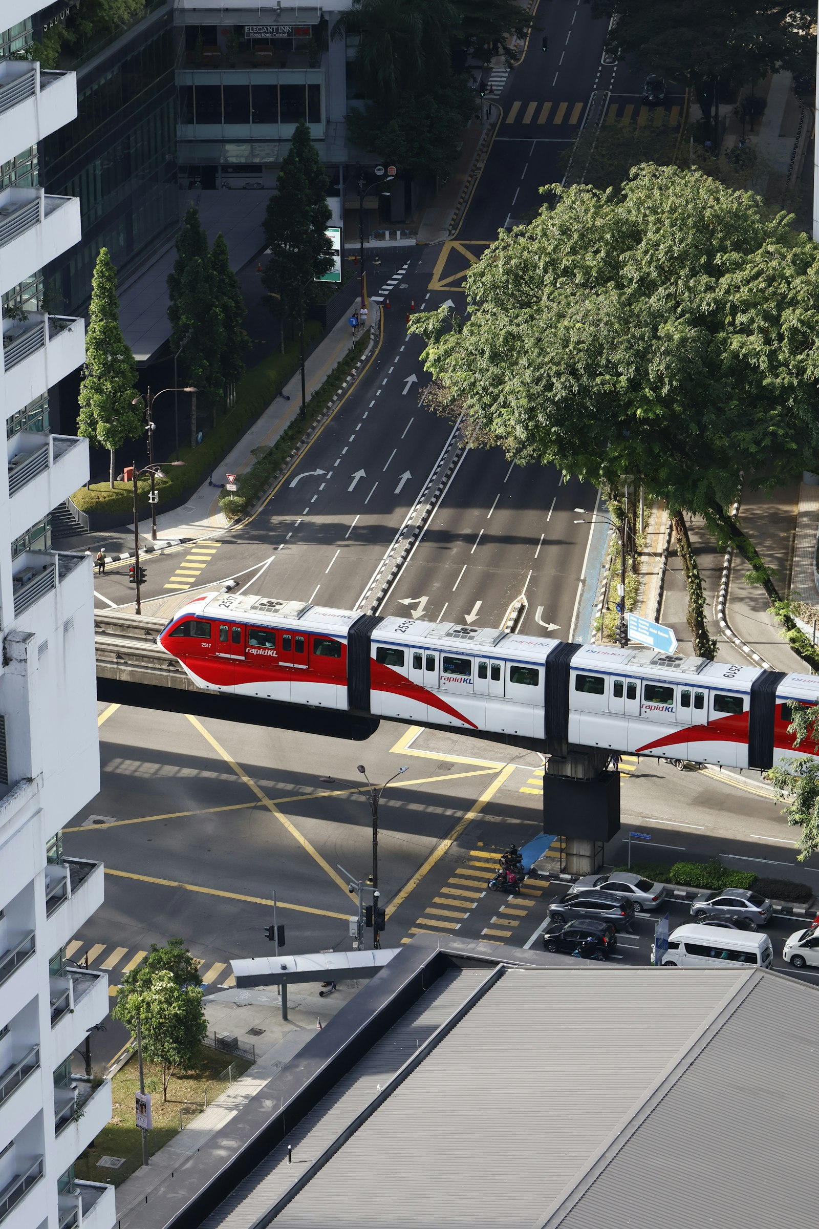 KL Monorail train on elevated city track