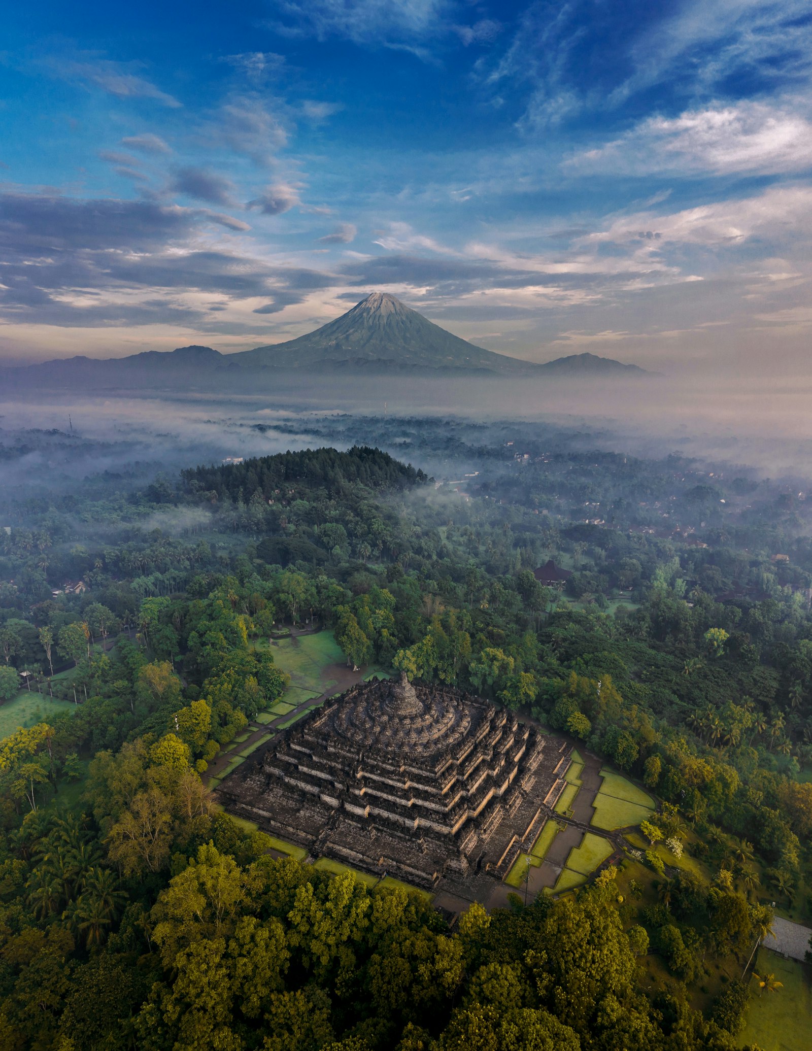 Aerial view of Borobudur temple in Java