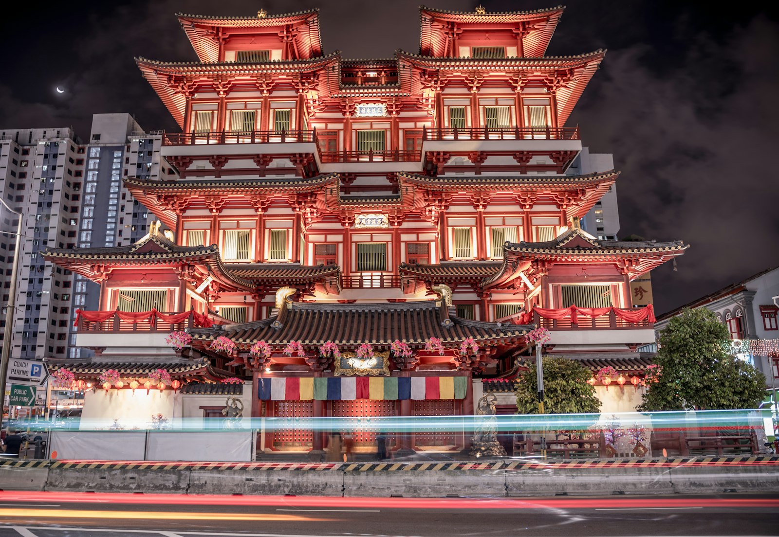 Colorful heritage shophouse facades in Singapore's Chinatown