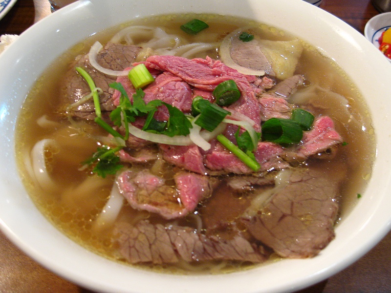 Bowl of Vietnamese beef pho noodle soup